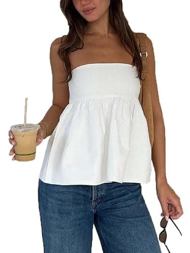 Women Strapless Peplum Top Y2k Floral Tube Tops Ruffle Hem Babydoll Summer Going Out Bandeau Top - Image 1