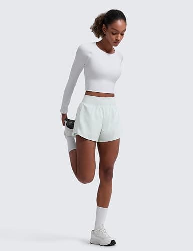 CRZ YOGA 2 in 1 Double Layer Running Shorts 3" | High Waisted, Quick Dry, Lightweight, Zip Pockets, for Women thumbnail 5