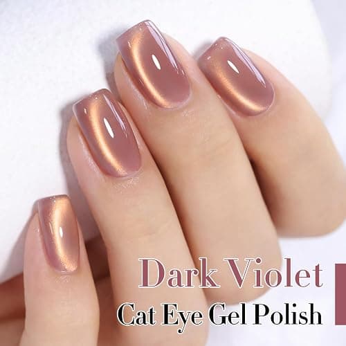 Double Rhythm 15ML Ice Glass Cat Eye Gel Polish with Magnet Holographic Glitter Shimmer Translucent Sheer Color Salon Soak Off Magnetic Nail at Home (Golden Violet-MC1129) thumbnail 2