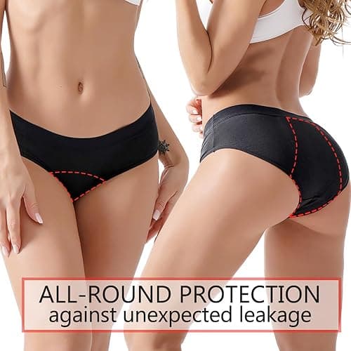 Bhyzdi Women's Period Panties with 4 Layers of Leakproof Protection Heavy Flow Mid Waist Menstrual Cotton Briefs 5 Pack thumbnail 5