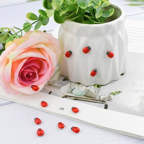 100 Pieces Wooden Ladybugs for Crafts DIY Self-Adhesive Mini Ladybugs Tiny Ladybug Decoration for Craft Scrapbooking Micro Landscape Party Home Garden Decor Flatback Wood Ladybugs Embellishments (Red) thumbnail 3