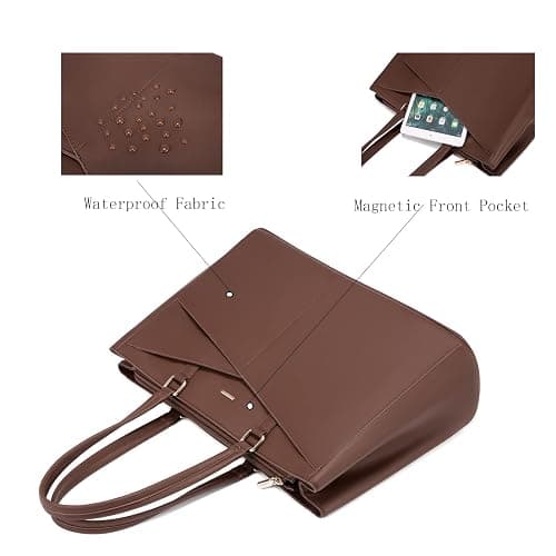 LOVEVOOK Laptop Bag for Women 15.6 Inch Tote Bags Waterproof Leather Briefcase Computer Women Business Office Work Bag,Dark Brown thumbnail 3