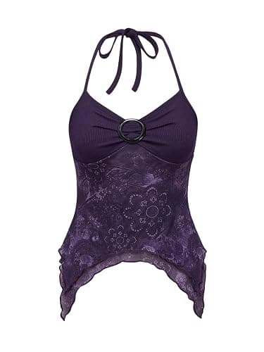 Verdusa Women's Y2k Halter Top Fairy 2000s Clothing Asymmetrical Going Out Tops Aesthetic Whimsical Clothes - Image 1