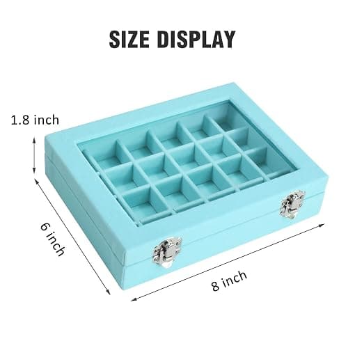 Vicoter Velvet Jewelry Box 24 Grid Jewelry Ring Display Organiser Box Tray Holder Earrings Storage Case for Girls Wife Mom Women (Light Blue) thumbnail 2