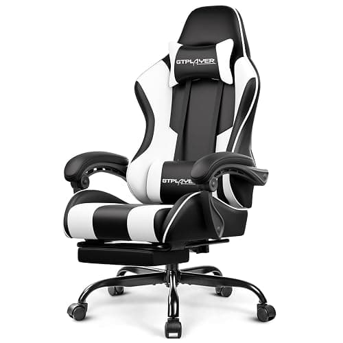 GTPLAYER Gaming Chair, Computer Chair with Footrest and Lumbar Support, Height Adjustable Game Chair with 360°-Swivel Seat and Headrest and for Office or Gaming (Pearl White) - Image 1