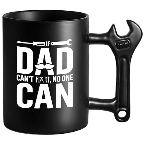 LOZACHE Novelty Coffee Mug with Wrench Handle for Dad, Funny Birthday Gifts from Daughter Son for Father, Papa, Daddy - Christmas, Father's Day Gift Idea - If Dad Can't Fix It NO One Can Cup - Image 1