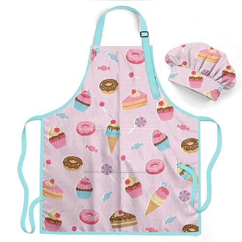 SANDJEST Kids Apron with Chefs Hat Set, Kitchen Apron Gifts - Image 1