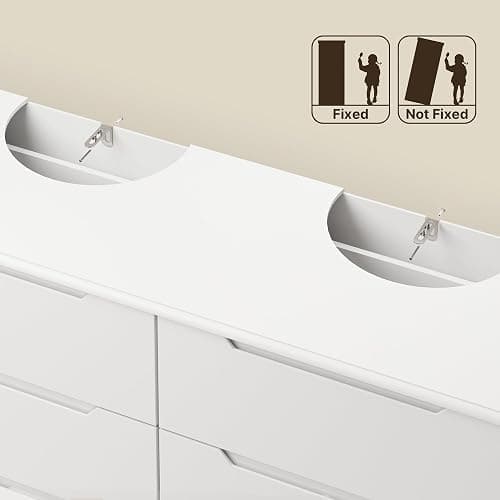 Gizoon 6 Drawer Double Dresser for Bedroom with Anti-Tip Design, White | Modern Wide Wooden Chest of Drawers with Cut-Out Handles, Closet Storage Organizer and TV Stand for Living Room, Hallway thumbnail 6
