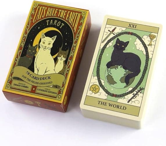 Cat Tarot Cards for Beginners, Cats Rule The Earth Tarot Deck, 78 English Tarot Cards, Party Games, Mysterious Gift for Friend thumbnail 6