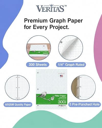 WritePads Graph Paper Loose Leaf Paper, 300 Sheets, 8 x 10.5 Inch 4x4 Quad Ruled Graphing Paper, 3 Hole Punched Filler Notebook Paper for 3 Ring Binders, 65 GSM, Made in USA thumbnail 6