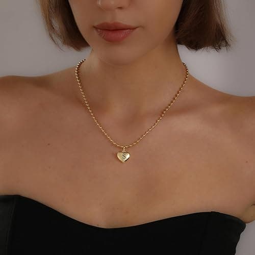 KISSCLOUD Heart Initial Necklaces for Women 14K Gold Silver Dainty Letter Charm Necklace Cute Bubble Personalized Name Pendant Ball Chain Necklace Non Tarnish Trendy Jewelry Gift thumbnail 9