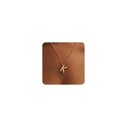 Inerney Gold Bubble Letter Necklace Initial Necklaces for Women, Chunky 14K Plated Balloon Initials, Trendy Charm Non Tarnish Custom Name Pendant Jewelry Gifts for Mom - Image 1