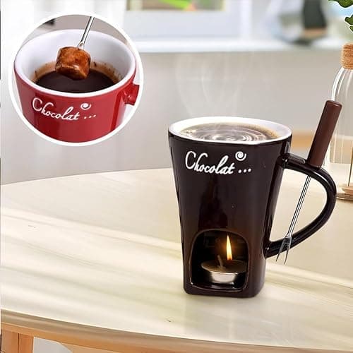 Sweet Fondue Cup, Chocolate Fondue Mug Tealight, Chocolate Melting Cups, Mini Chocolate Fondue Set Without Tealights, Fondue Cups With Forks For Date Night Birthday Wedding Gifts (Red) thumbnail 6