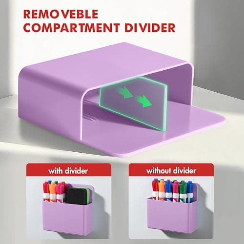 BEYGORM 2 Pack Plastic Magnetic Pen Holder for Refrigerator, Dry Erase Marker Holder for Whiteboard，Magnet School Locker Organizer Accessories, Pencil Cup, Pen Caddy, Classroom Organization(Purple) thumbnail 4