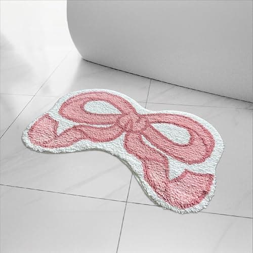 Luxape Bow Rug - Bow Shaped Bathroom mat - Handmade & Premium- 30in (75cm) - Pink bathmat - Designer Rugs - Aesthetic Room Decor - Cute Room Decor Coquette bathmat Rug thumbnail 7