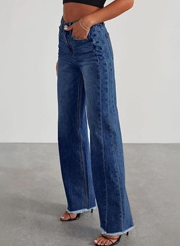 Sidefeel Women's Wide Leg Jeans High Waisted Stretchy Raw Hem Zimbaplatinum Denim Pants thumbnail 3