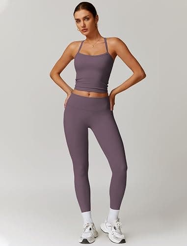QBGJTD Womens Workout Sets Two Piece Cross Back Tank Top Matching High Waist Leggings Sets Gym Outfits Work Out Clothes thumbnail 4