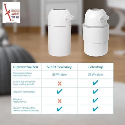 Chicco Telescopic Nappy Eater Compact Odour Control, Diaper Disposal, Foldable Storage Basket and Space-saving, No Refills, Normal Bags are Used, White thumbnail 6