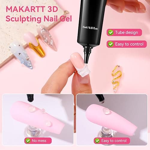 Makartt 3D Gel Nail Art & Chrome Nail Powder Kit: 15g Sculpting Gel for Nail Art DIY No wipe 3D Molding and Metallic Chrome Powder Set for Decoration Manicure Pedicure Use thumbnail 7