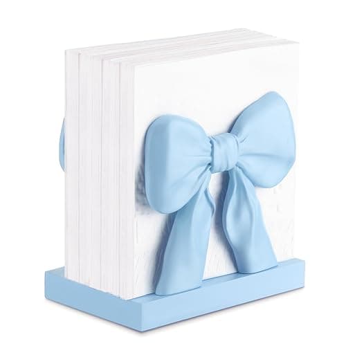 Chunful Blue Bow Napkin Holder Cute Kitchen Napkin Holder for Table Standing Paper Storage for Table Countertop Coquette Bow Gifts for Women Kitchen Dining Picnic - Image 1
