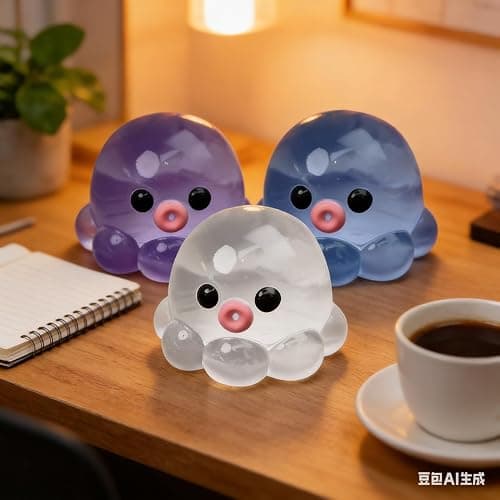 3PCS Clear Jellyfish Squishy Toys, Novelty Soft Handmade Octopus Stress Reliefing Toy, 2.4*2.4'' Cute Mini Crystal Octopus Squeezing Toy for Mood Reliefing thumbnail 2