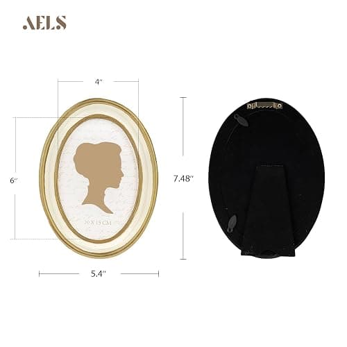 AELS 4x6 Inch Vintage Picture Frame, Elegant Antique Photo Frames with Glass Front, Photo Display, Tabletop Wall Hanging, Gift Ideas, Off-white Oval with Gold Trim thumbnail 3