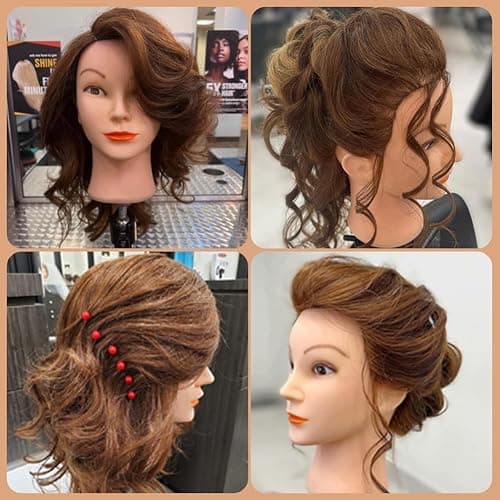 Mannequin Head with 100% Human Hair, SZCY LLC 18" Dark Brown Real Hair Cosmetology Mannequin Head Hair Styling Hairdressing Practice Training Doll Heads with Clamp Holder and Tools thumbnail 7