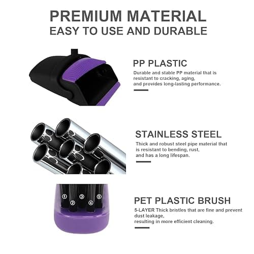 Broom and Dustpan Set, Upright Purple Dustpan Broom, 51" Long Handle Broom and Self Cleaning Dustpan for Home, Kitchen and Office thumbnail 5