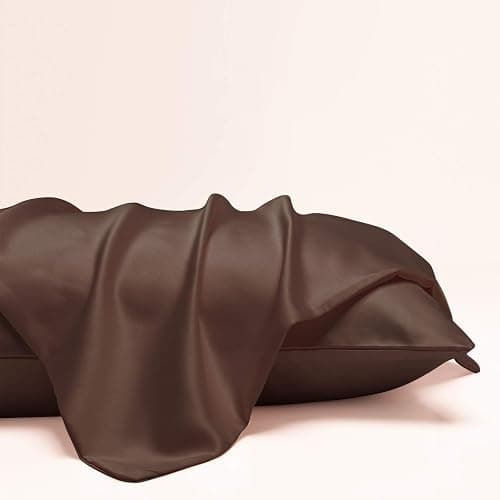 NTBAY Zippered Satin Pillow Cases for Hair and Skin, Luxury Standard Hidden Zipper Pillowcases Set of 2, 20x26 Inches, Dark Brown thumbnail 5
