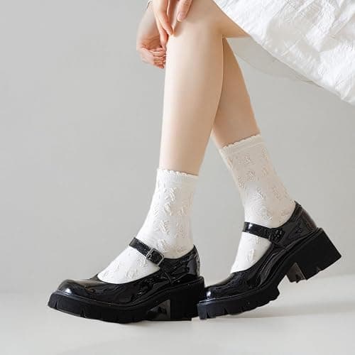albagu Women's Crew Socks - Casual Cotton Cute Novelty Socks - Floral Ankle Socks - 5 Pack (White, One Size) thumbnail 10