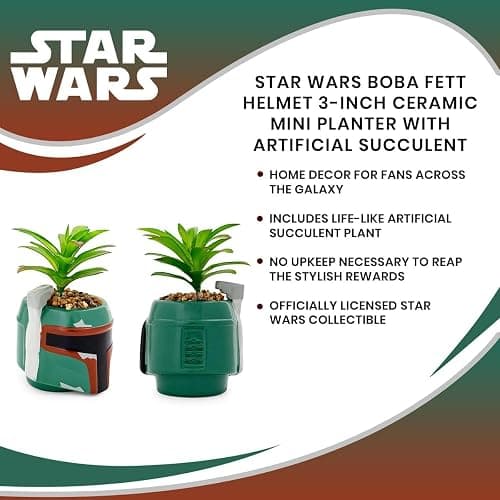 Star Wars Boba Fett Helmet 3-Inch Ceramic Planter with Artificial Succulent | Small Flower Pot, Faux Indoor Plant for Desk Shelf, Trinket Tray | Cute Home Decor Gifts and Collectibles thumbnail 6