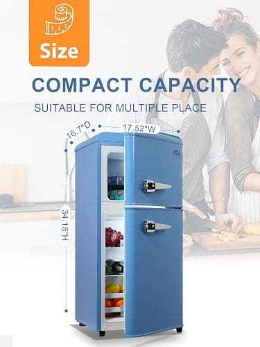 KRIB BLING 3.5 Cu.Ft Refrigerator 2 Door 7 Level Adjustable Thermostat Control Top-Freezer Refrigerator Lock Fresh Energy Saving Blue (KB03-FLS-80G-BLUE) thumbnail 3