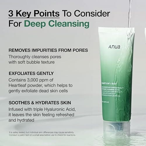 ANUA Heartleaf Quercetinol Pore Deep Cleansing Foam, Facial Cleanser, for Double Cleansing, BHA, Hyaluronic Acid, Glycerin, Face Wash, Blackhead Remover, Korean Skincare (150ml/5.07 fl.oz.) thumbnail 4
