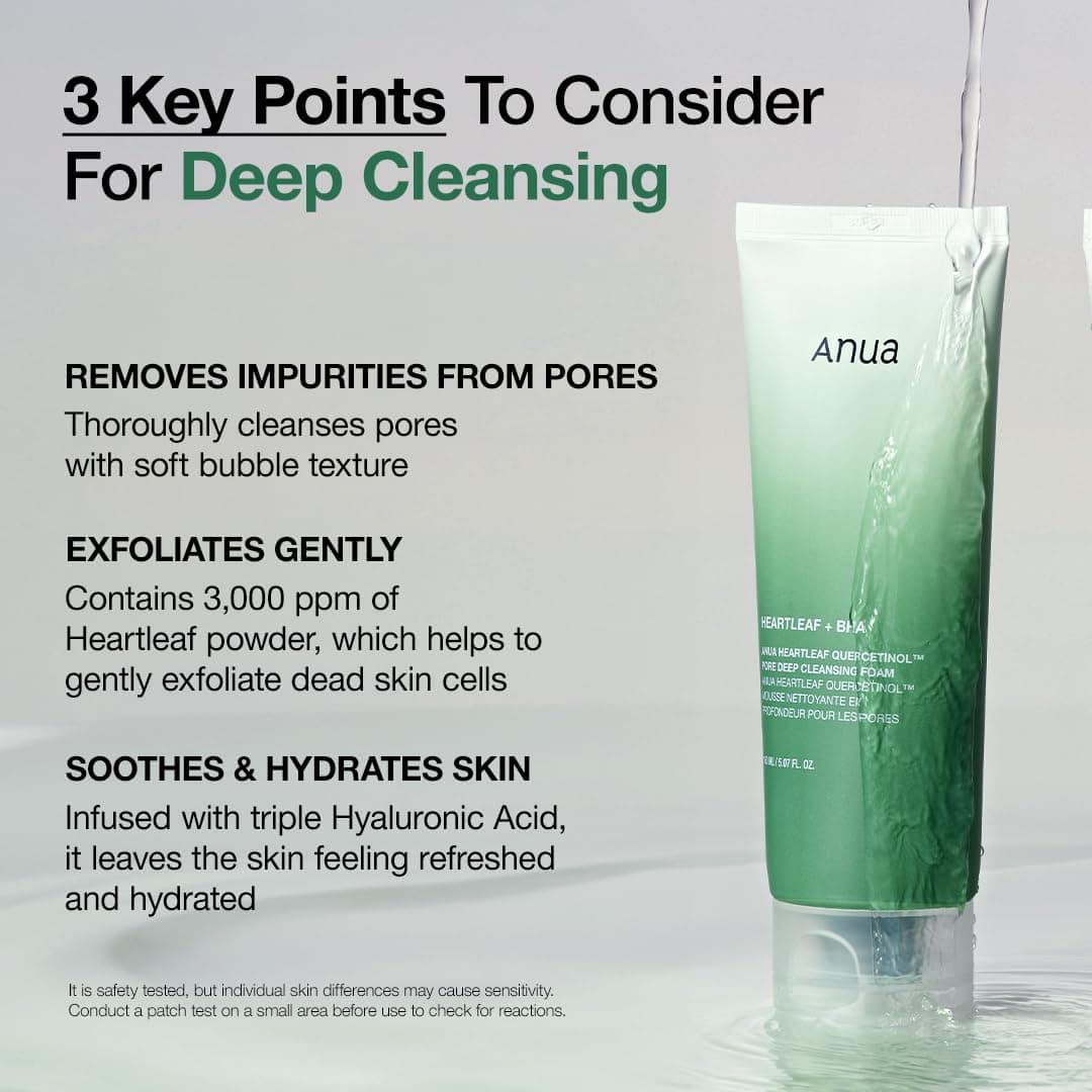 ANUA Heartleaf Quercetinol Pore Deep Cleansing Foam, Facial Cleanser, for Double Cleansing, BHA, Hyaluronic Acid, Glycerin, Face Wash, Blackhead Remover, Korean Skincare, 150ml/5.07 fl.oz. thumbnail 4