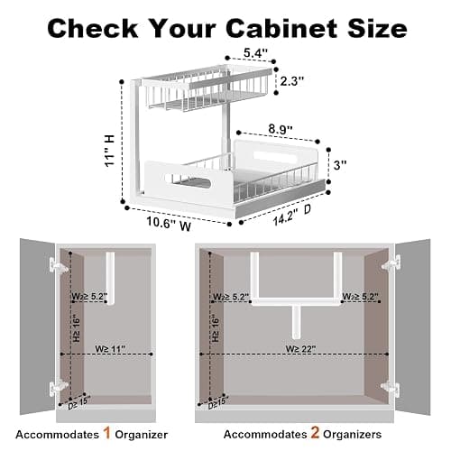 REALINN Under Sink Organizer, Pull Out Cabinet Organizer, 2 Tier Metal Slide Out Shelf with L Shaped Design for Kitchen, Bathroom, Laundry, and Utility Cabinet Storage for Deep Cabinets, White, 2 Pack thumbnail 2