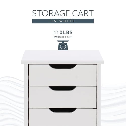Linon Home Decor Products Corinne Six Drawer Storage, White Wash Rolling Cart - White Wash - Six Drawers thumbnail 4