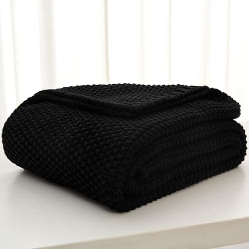Chunky Cable Knit Throw Blanket Lightweight Black 100% Organic Cotton Blanket for Sofa Couch Bed Baby Nursery, Rustic Shabby Chic Modern Farmhouse, 60” x 80” Give Laundering Bag thumbnail 5