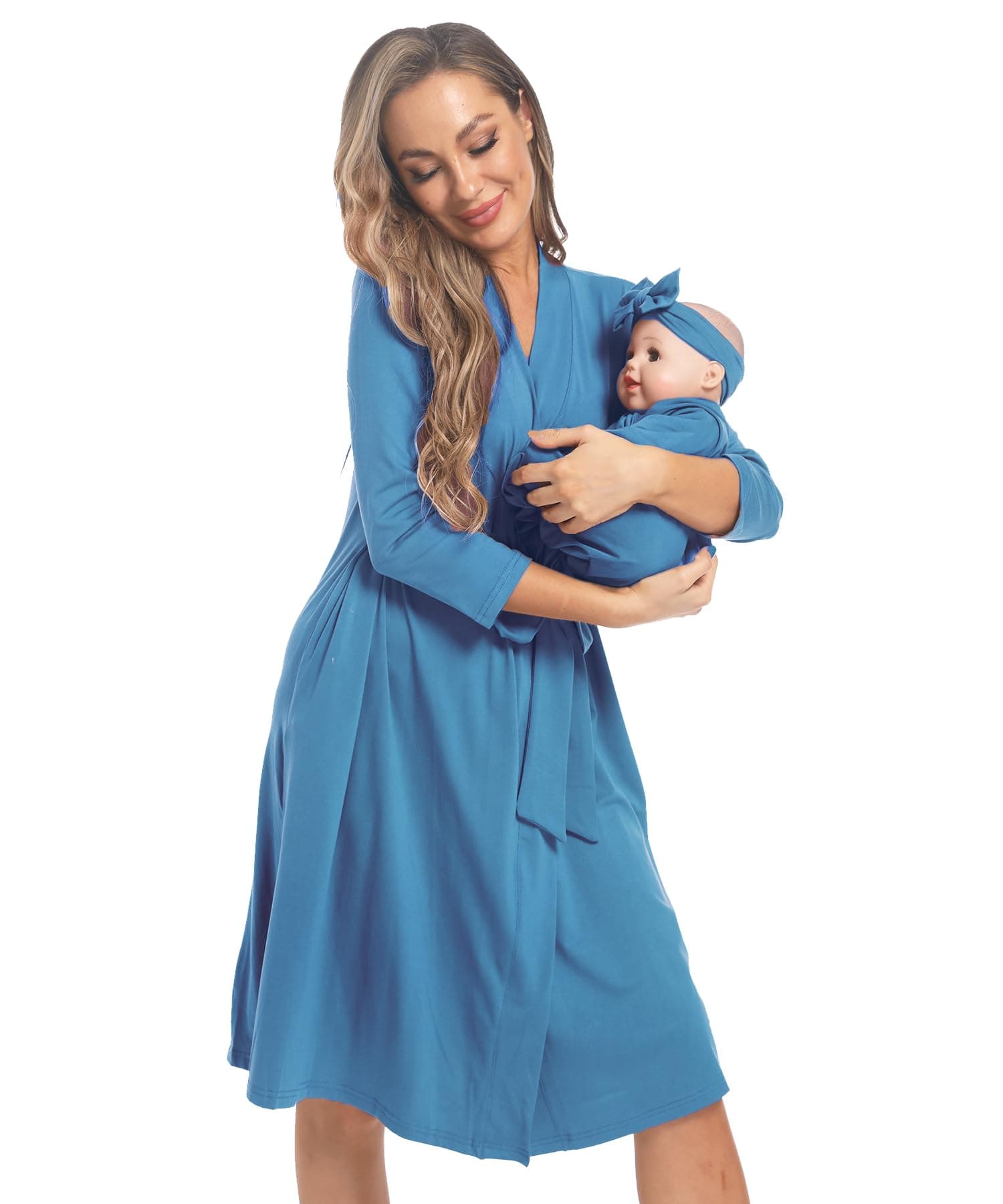 Bata de maternidad con juego para niñas y niños, juego de bata de mamá y mí, bata elástica suave para mujer thumbnail 7