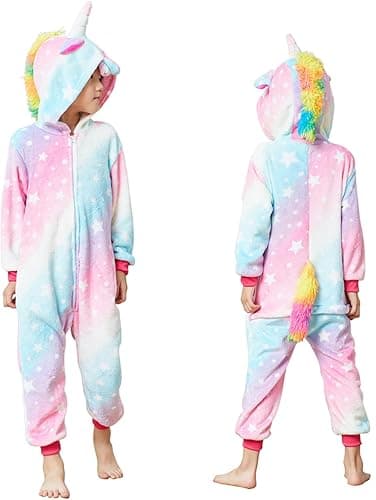 HQFURS Unicorn Onesie for Kids Animal Pajamas Cosplay Halloween Unisex Costume - Image 1