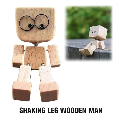 Charming Little Wooden Figure That Sways with 12pcs Magnetic Expressions, Funny Shaking Feet Wooden Man Figure, NEW Cute Car Dashboard Desktop Decor Ornaments thumbnail 5