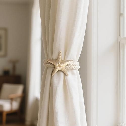 2 Pcs Natural Starfish Curtain Tiebacks, Handmade Woven Rope Curtain Curtain Ties Blinds Accessories for Outdoor, Home, Office,Hotel, Living Room Curtain Decoration (Breadfish Starfish) thumbnail 7