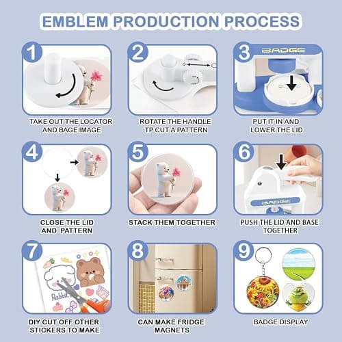 LZEXIN Button Maker Machine 55mm, Badge Punch Press Kit, Badge Machine with Circle Cutter, Button Badge Maker Machine with 48pcs Button Parts, DIY Round Pin Maker Kit for Kids(Blue) thumbnail 6