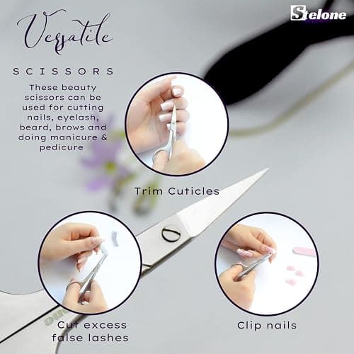 Stelone Multi Purpose Cuticle Scissors Stainless Steel Curved Blade Little Manicure and Eyebrow Scissors for Women, Cosmetic & Brow Scissors for Facial Hair & Eyelash Trimming thumbnail 4