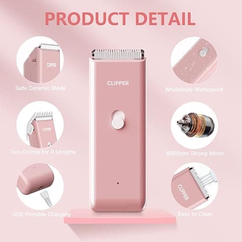 Founouly Pink Dog Cat Clippers, Home Professional Cordless Cat Grooming Tools for Dog Thick Coat Clippers, Low Noise Pet Hair Trimmer Kits with 9-Pieces thumbnail 2