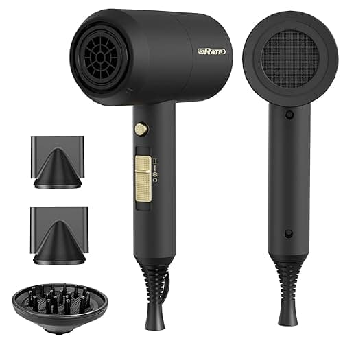 SHRATE Lightweight Ionic Hair Dryer with Diffuser - Powerful 1800W Blow Dryer for Fast Drying - Professional Low Noise Mini Hair Dryer for Travel, Gifts, Hair Styling (Black)