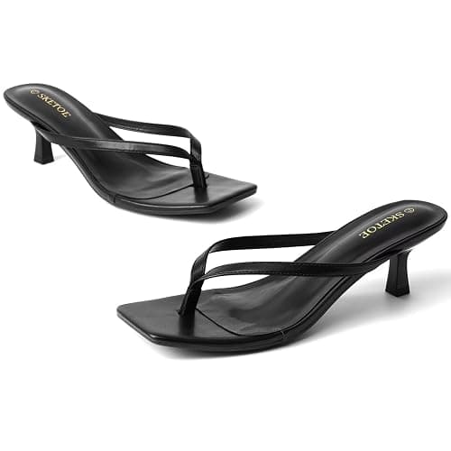 SKETOE Kitten Heels for Women Square Toe Sandals Flip Flop Heels Thong Sandals Comfortable Summer 2 Inch Heels Sandals thumbnail 4