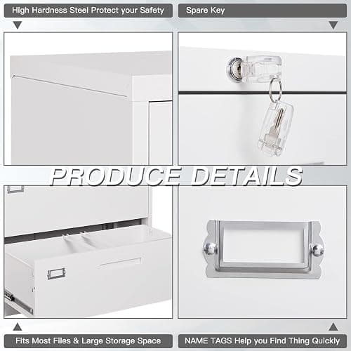Yizosh 2 Drawer White File Cabinet with Lock, Filing Cabinet for Home Office, Metal Locking Office File Storage Cabinet with Drawers, Lateral Filing Cabinet Organizer for Letter/Legal/F4/A4 thumbnail 7