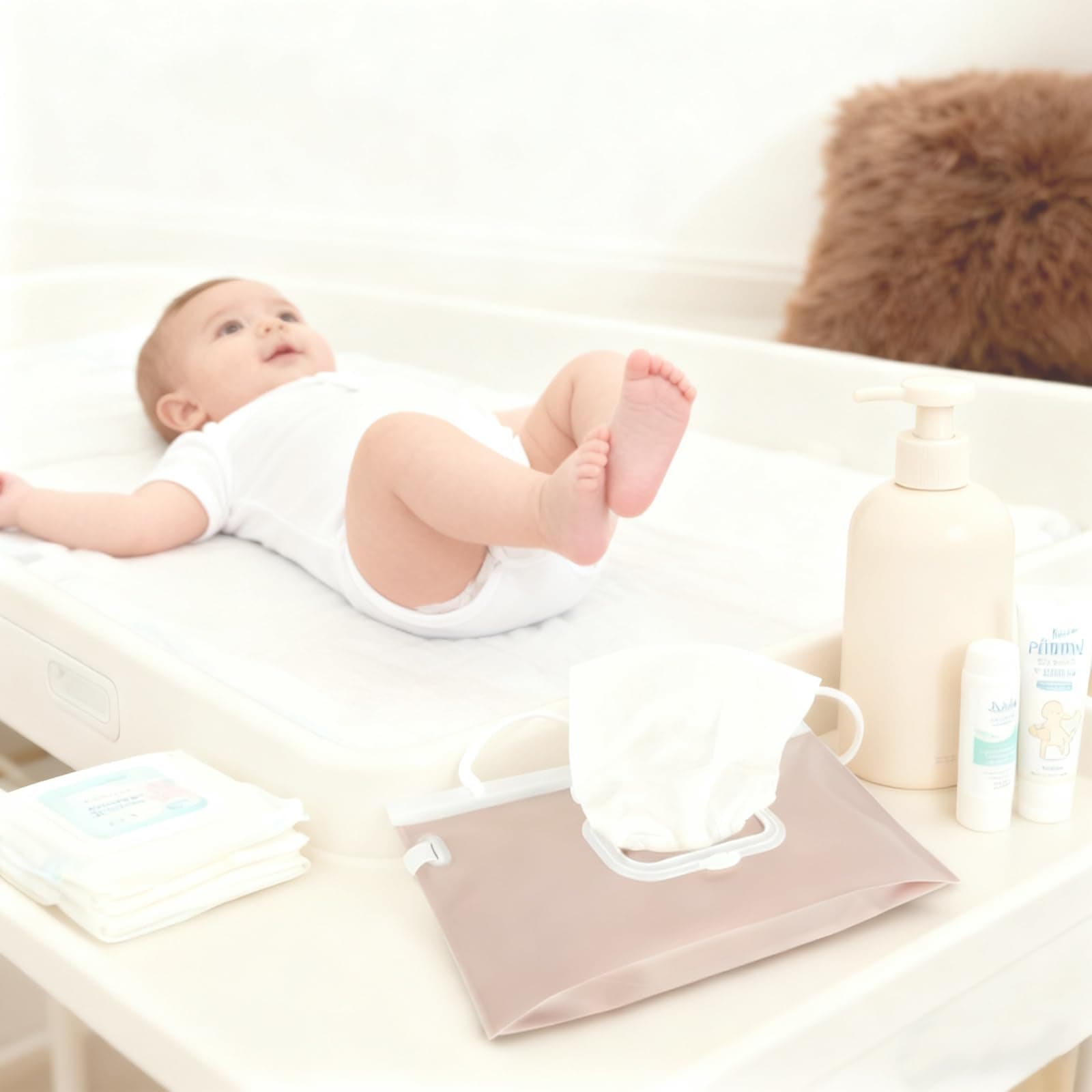 Wet Wipes Dispenser for Baby, Beige & Pink Baby Wipe Dispenser, Portable Nappy Wipe Holders & Wipes Container, Baby Travel Essentials for Travel Wipes, Leakproof for Home, Diaper Bag & On-the-Go (2, Large) thumbnail 5