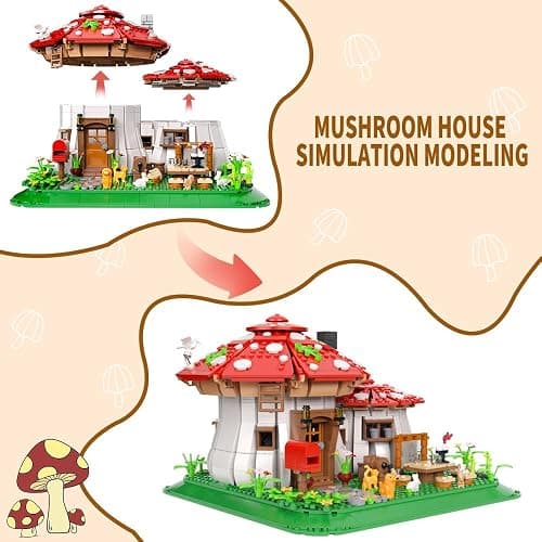 RAVAYO Mushroom House Building Blocks Set - Unique Design Creative Building Toy for Adults and Teens Mini Brick 1621pcs thumbnail 5