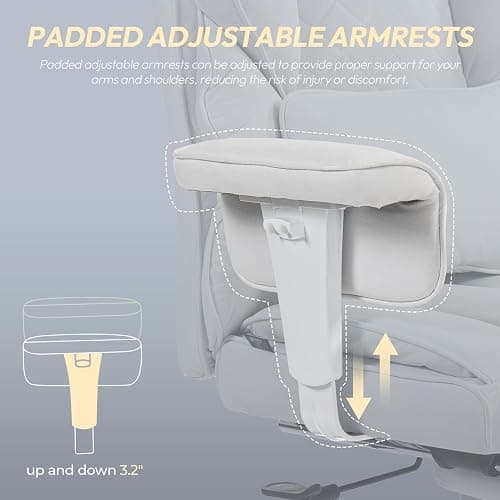 Dowinx Big and Tall Office Chair with Pocket Spring Cushion,High Back Computer Gaming Chairs with Adjustable Armrests,Executive Desk Chairs with Lumbar Support and Footrest,(Fabric, White) thumbnail 5